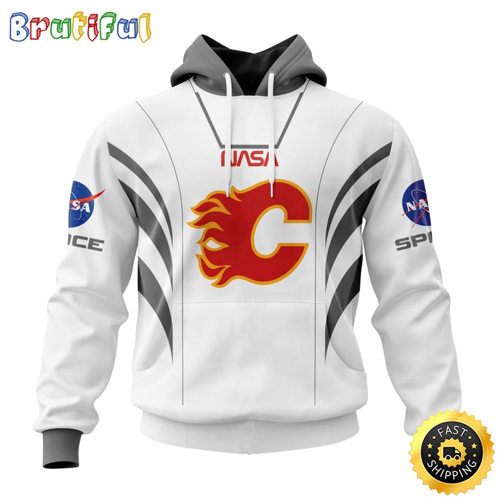 Custom Name NHL Calgary Flames Hoodie Special Space Force NASA Astronaut All Over Print 3D Unisex Hoodie 1 uhqgym