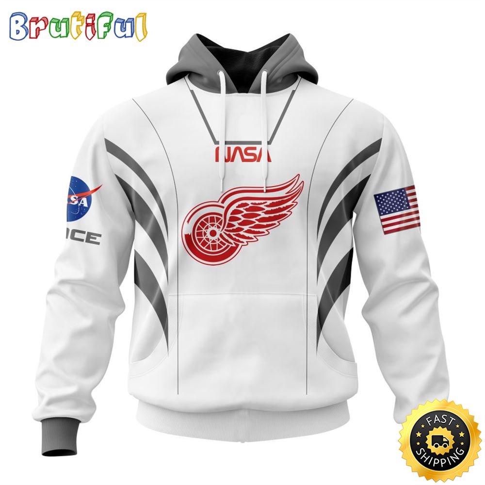 Custom Name NHL Detroit Red Wings Hoodie Special Space Force NASA Astronaut All Over Print 3D Unisex Hoodie 1 bowlzw