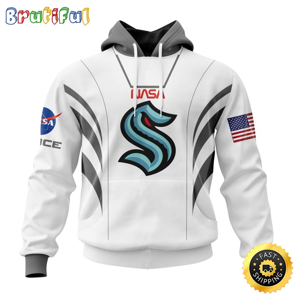 Custom Name NHL Seattle Kraken Hoodie Special Space Force NASA Astronaut All Over Print 3D Unisex Hoodie 1 eotekh