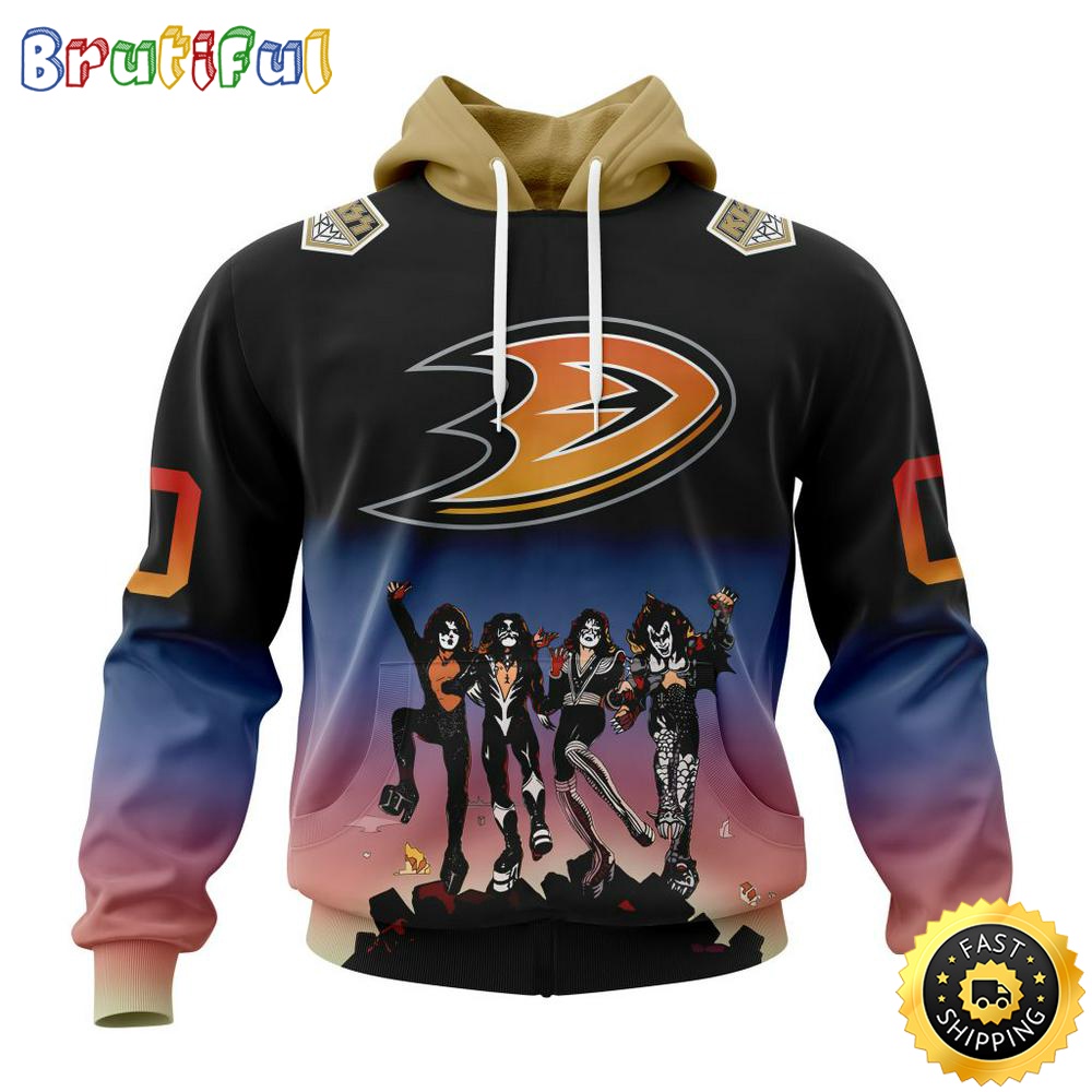 Customized NHL Anaheim Ducks Hoodie X KISS Band Design All Over Print 3D Hoodie Unisex Hoodie Tshirt 1 b1jsul