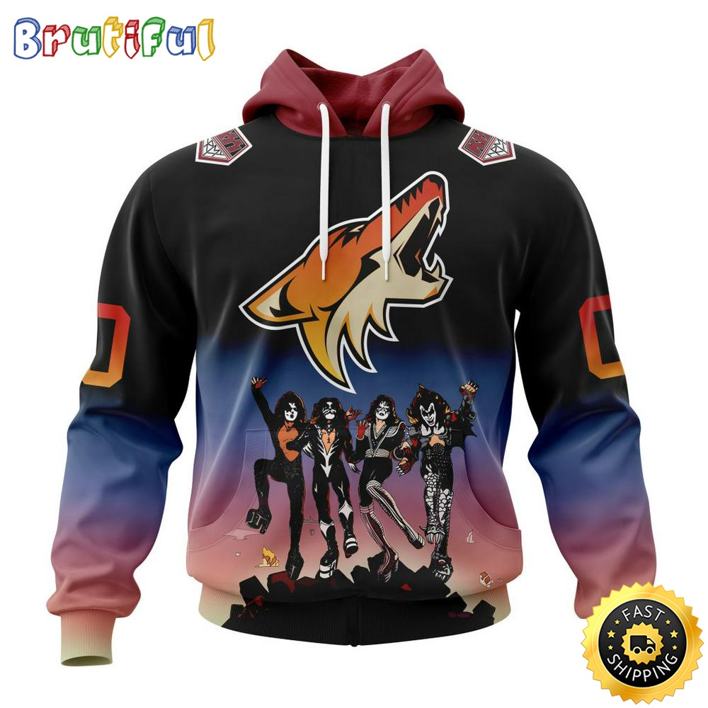 Customized NHL Arizona Coyotes Hoodie X KISS Band Design All Over Print 3D Hoodie Unisex Hoodie Tshirt 1 otlnl1