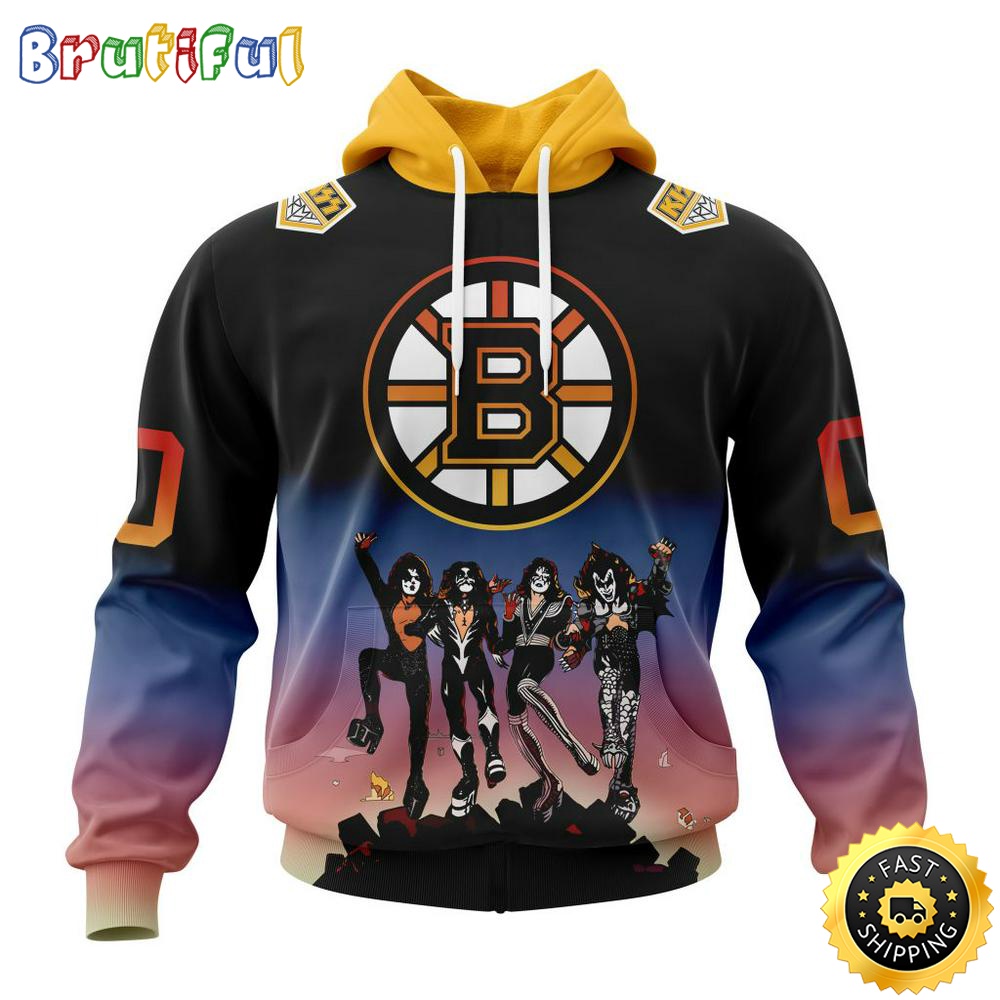 Customized NHL Boston Bruins Hoodie X KISS Band Design All Over Print 3D Hoodie Unisex Hoodie Tshirt 1 zfbbrq