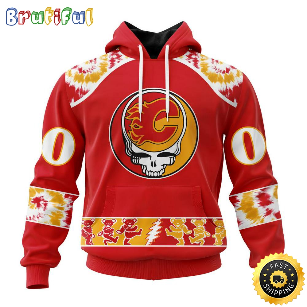Customized NHL Calgary Flames Hoodie Special Grateful Dead Skull All Over Print 3D Hoodie Unisex Hoodie Tshirt 1 ptdhku