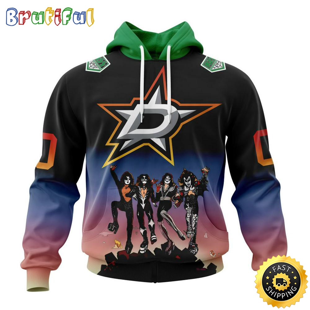 Customized NHL Dallas Stars Hoodie X KISS Band Design All Over Print 3D Hoodie Unisex Hoodie Tshirt 1 nhrgei