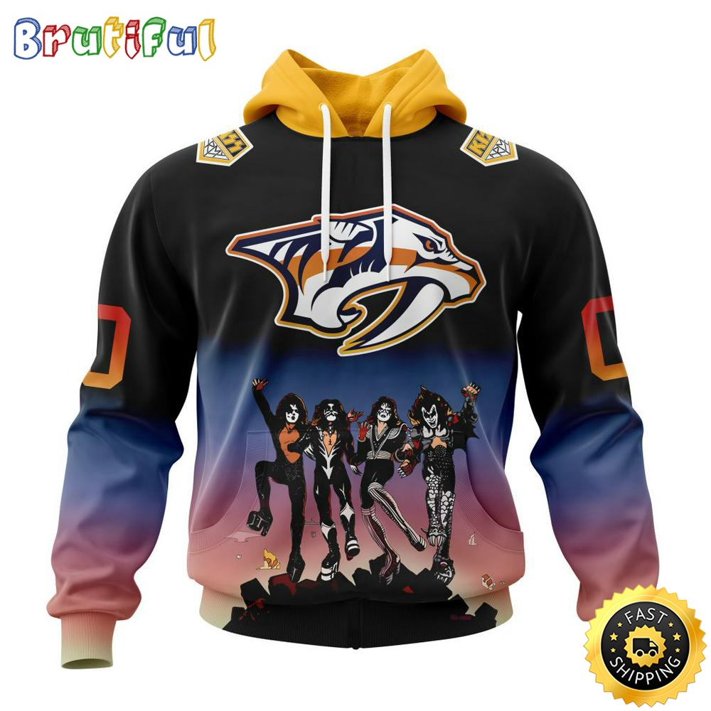 Customized NHL Nashville Predators Hoodie X KISS Band Design All Over Print 3D Hoodie Unisex Hoodie Tshirt 1 hzfwym