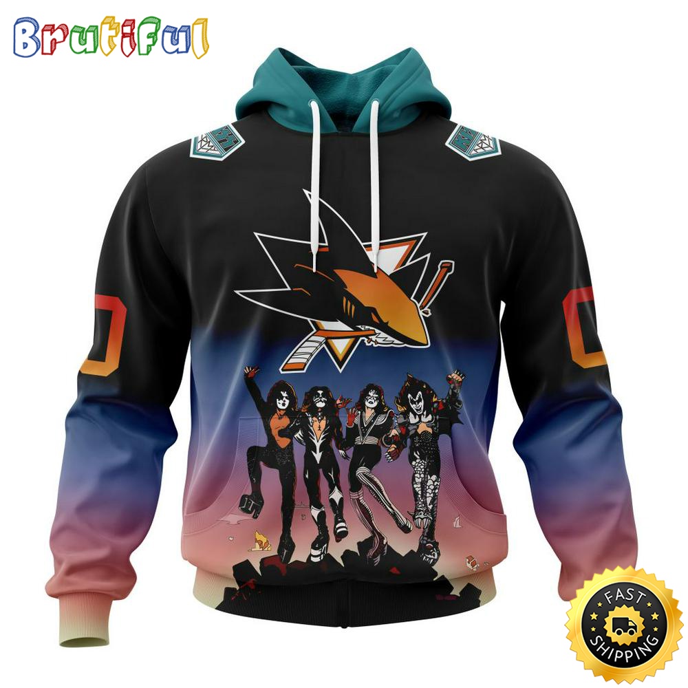 Customized NHL San Jose Sharks Hoodie X KISS Band Design All Over Print 3D Hoodie Unisex Hoodie Tshirt 1 ykc9ln