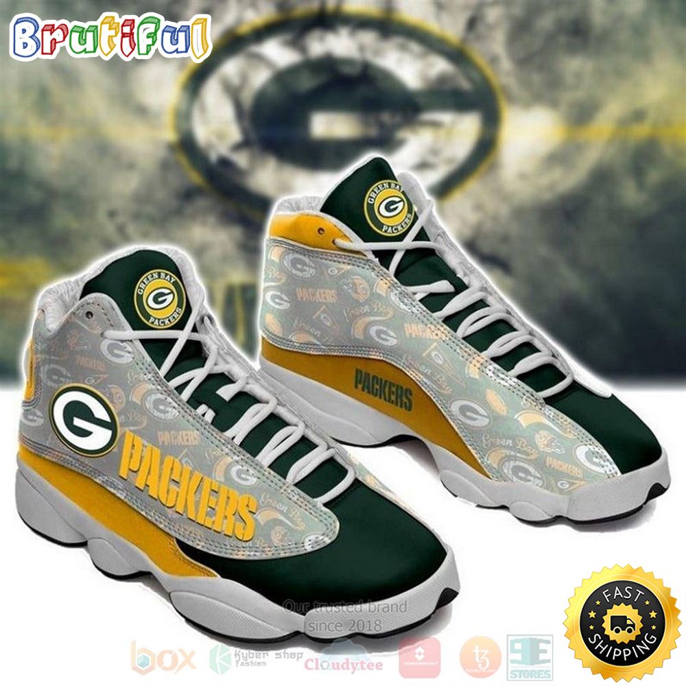 Green Bay Packers Nfl Team Green Yellow Air Jordan 13 Shoes jebhho