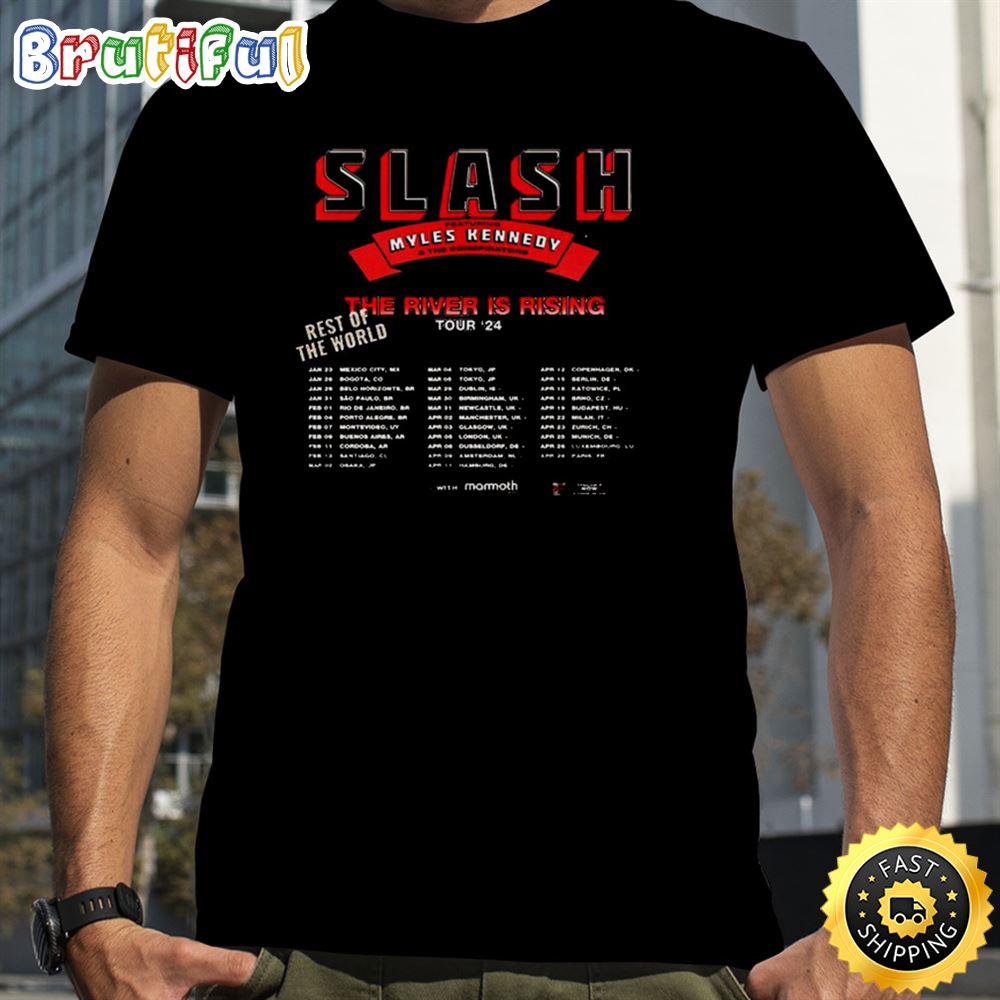Guns N Roses And Slash Tour ft Myles Kennedy And The Conspirators The River Is Rising Tour 24 Schedule List T Shirt cg870y