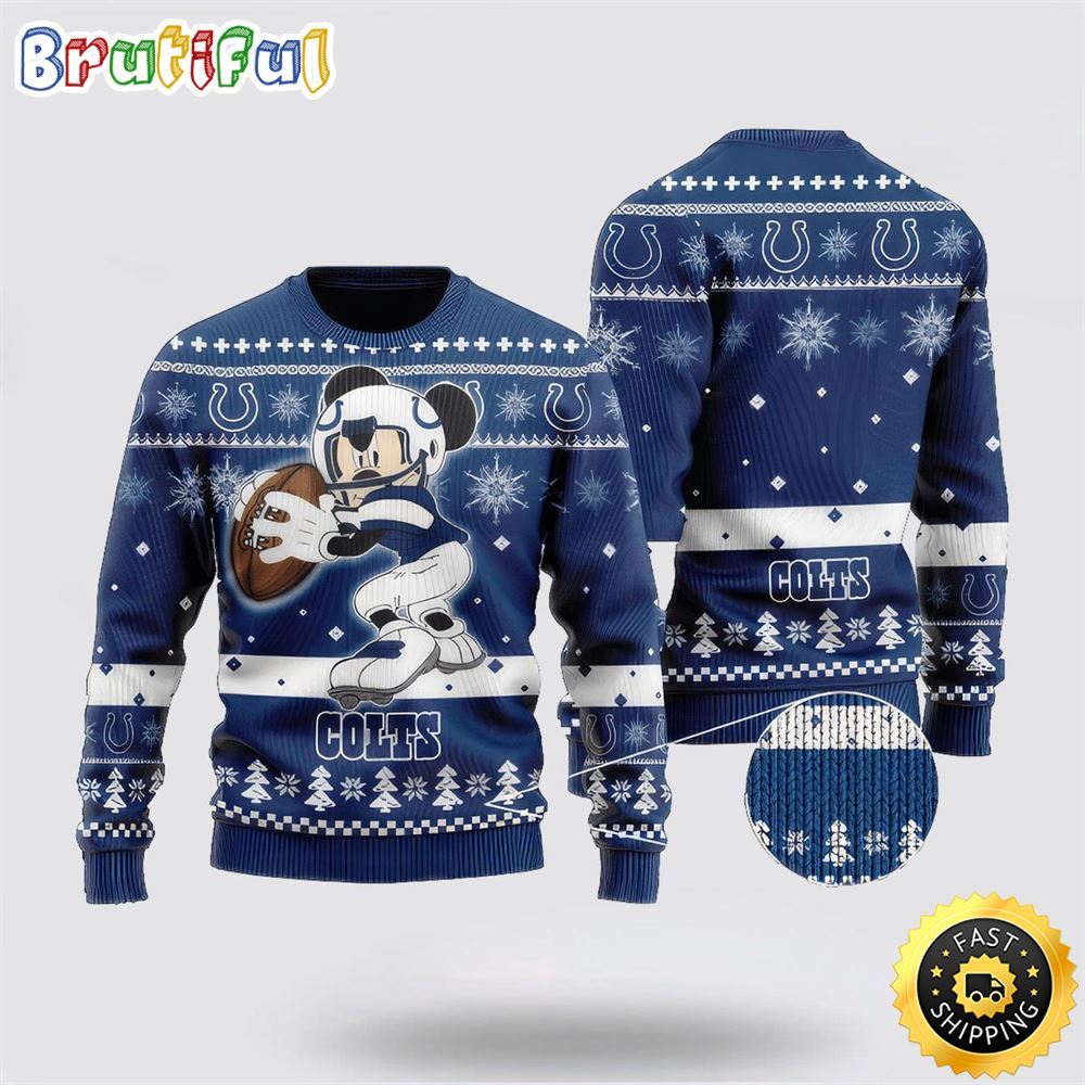 Indianapolis Colts Ugly Christmas Sweater Mickey Mouse The Decisive Throw Unisex Sweater 1 ahobqh