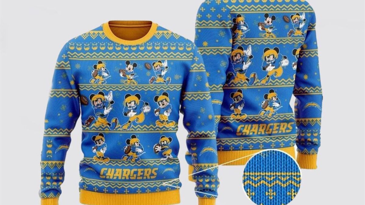 Los Angeles Chargers Ugly Christmas Sweater Captain Mickey Mouse