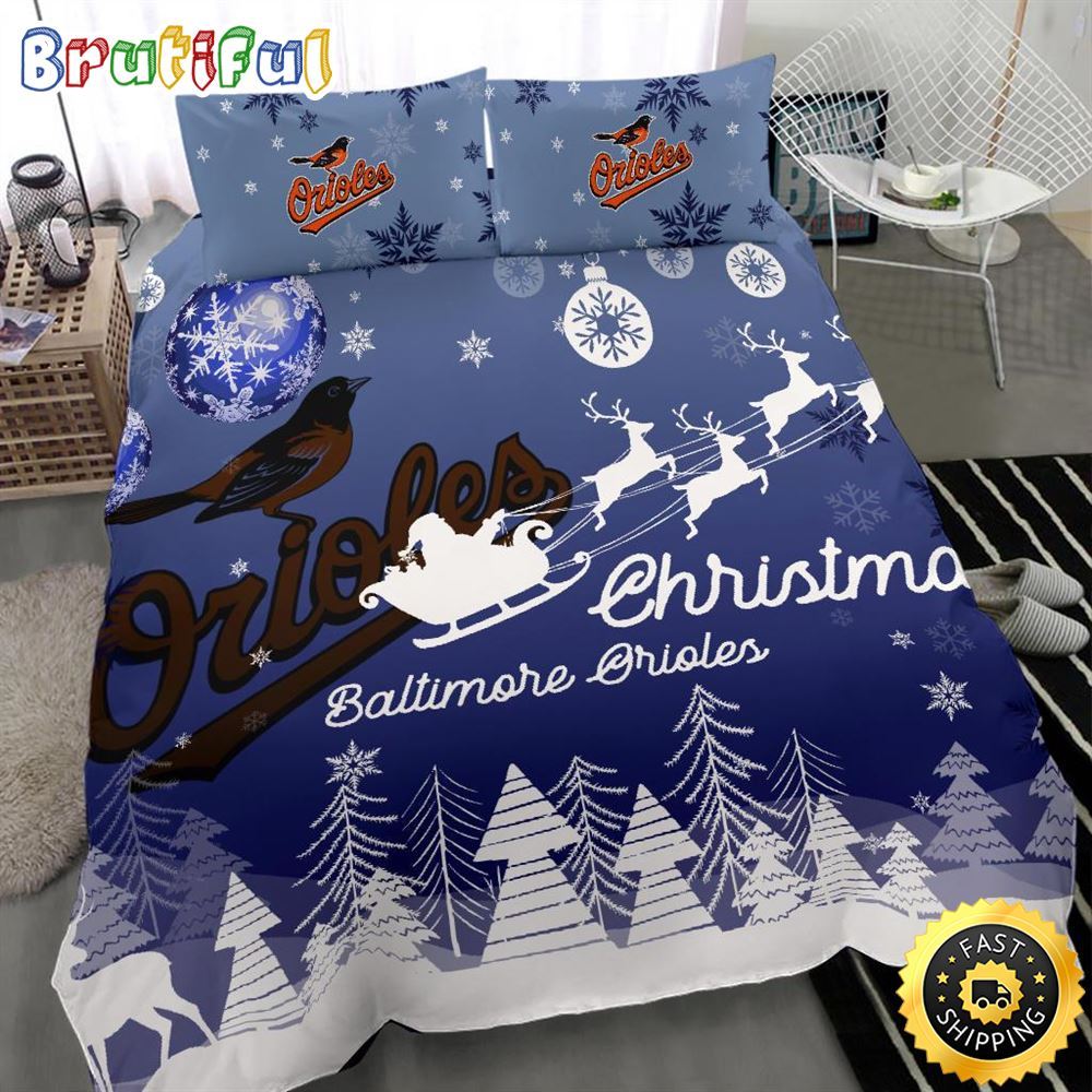 MLB Baltimore Orioles Bedding Sets Santa Claus Sleigh And Reindeer Christmas Bedding Sets Quilt Bedding Sets 1 sw3di4