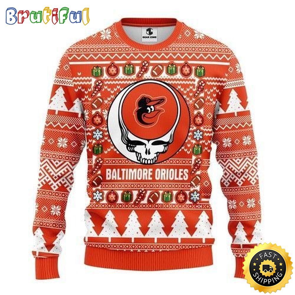 MLB Baltimore Orioles Ugly Christmas Sweater The Intelligence Of The Skull Unisex Sweater 1 htohjy