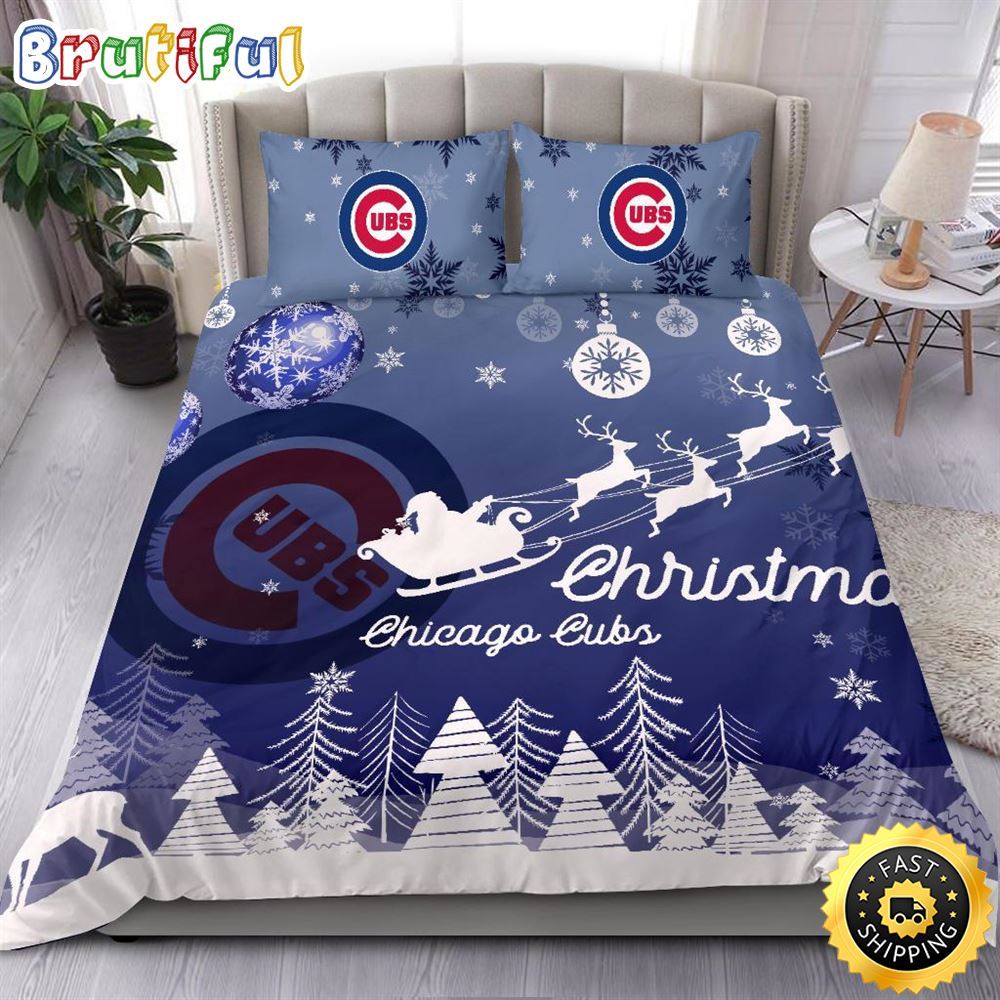 MLB Chicago Cubs Bedding Sets Santa Claus Sleigh And Reindeer Christmas Bedding Sets Quilt Bedding Sets 1 cwulwc