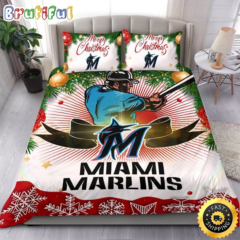MLB Miami Marlins Bedding Sets Merry Christmas Quilt Bedding Sets 1 f6kvdz