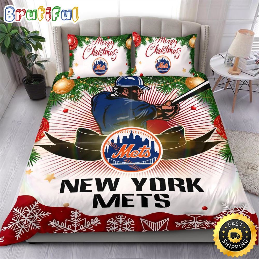 MLB New York Mets Bedding Sets Merry Christmas Quilt Bedding Sets 1 l2v88j