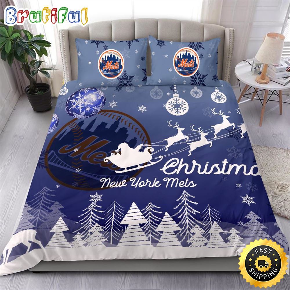 MLB New York Mets Bedding Sets Santa Claus Sleigh And Reindeer Christmas Bedding Sets Quilt Bedding Sets 1 k2a6ko
