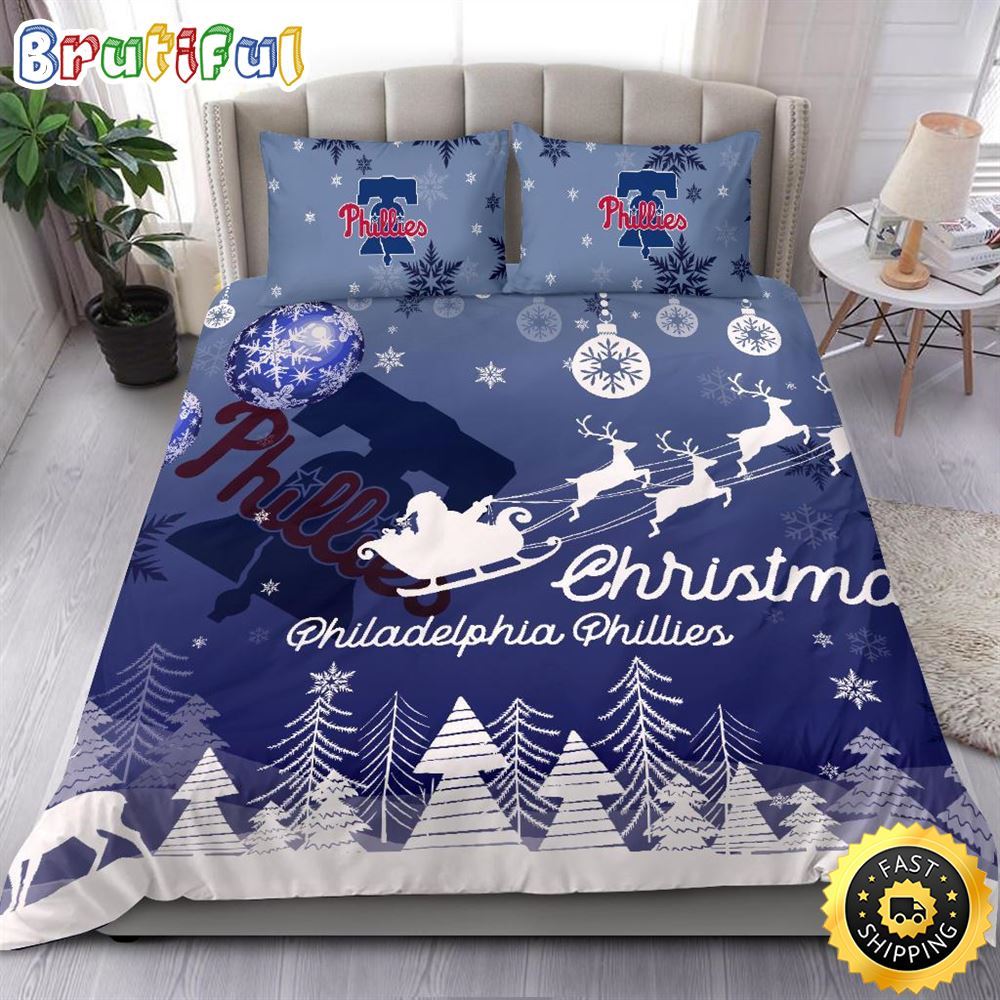 MLB Philadelphia Phillies Bedding Sets Santa Claus Sleigh And Reindeer Christmas Bedding Sets Quilt Bedding Sets 1 laukkb
