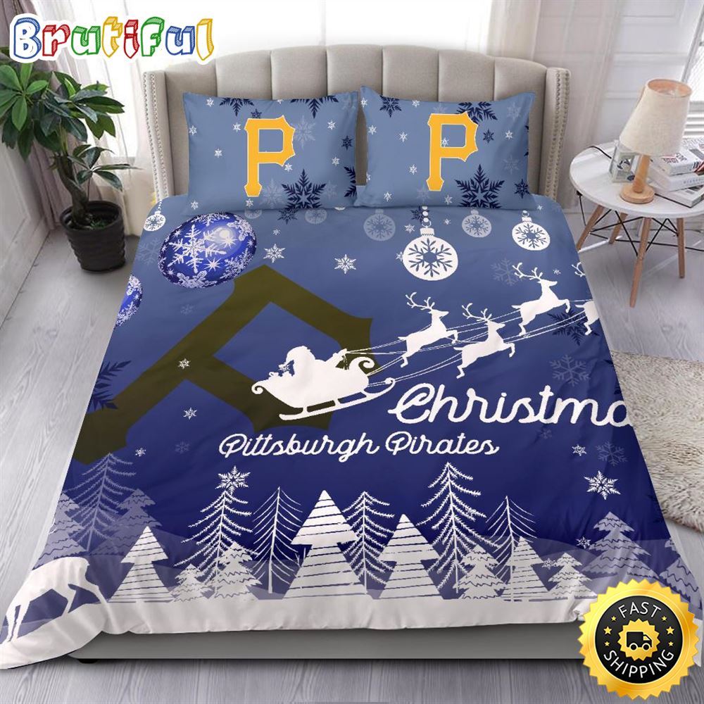 MLB Pittsburgh Pirates Bedding Sets Santa Claus Sleigh And Reindeer Christmas Bedding Sets Quilt Bedding Sets 1 nbrtje