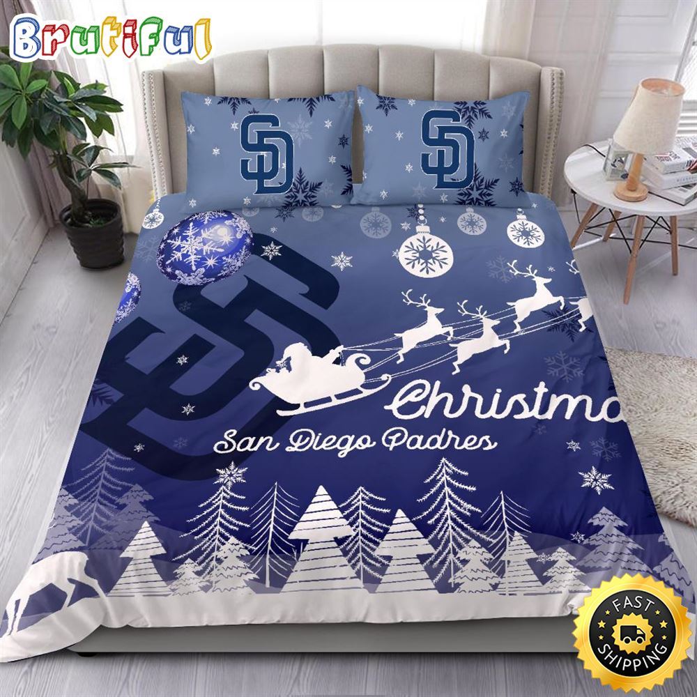 MLB San Diego Padres Bedding Sets Santa Claus Sleigh And Reindeer Christmas Bedding Sets Quilt Bedding Sets 1 scfk6f