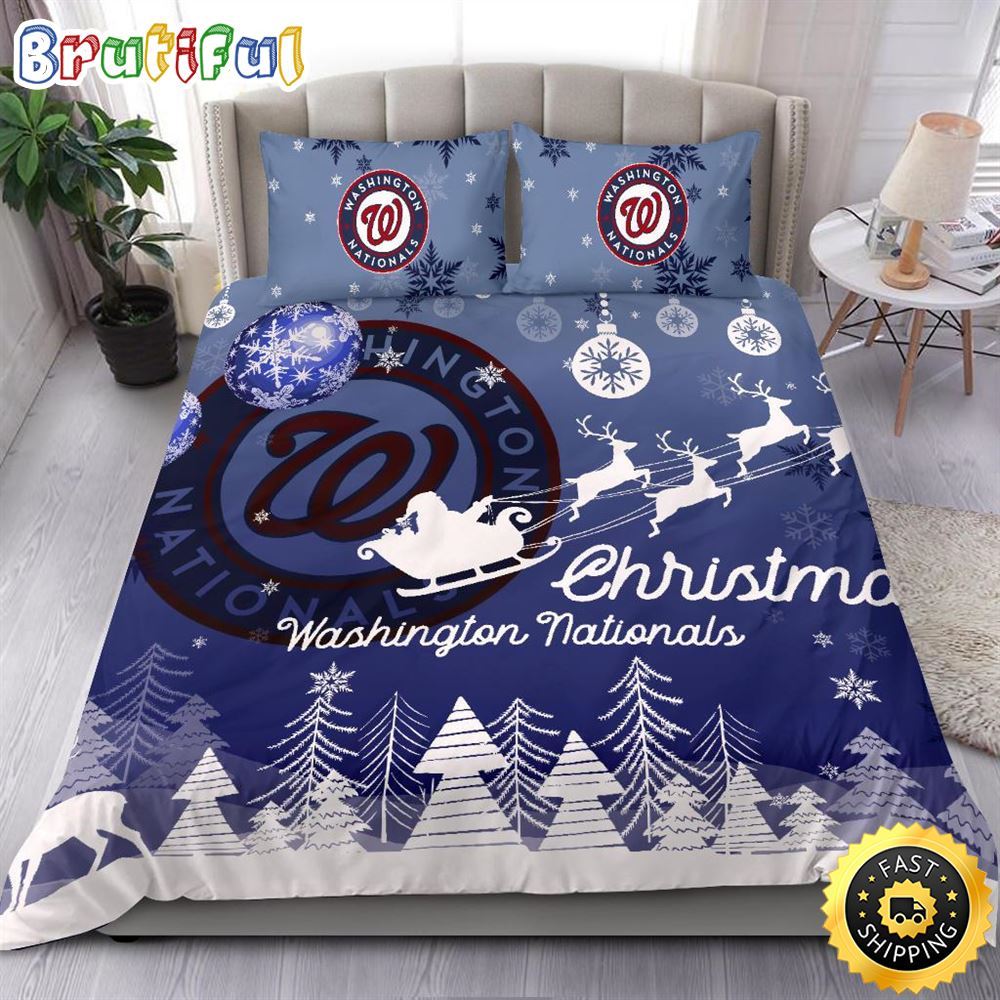 MLB Washington Nationals Bedding Sets Santa Claus Sleigh And Reindeer Christmas Bedding Sets Quilt Bedding Sets 1 omemyq