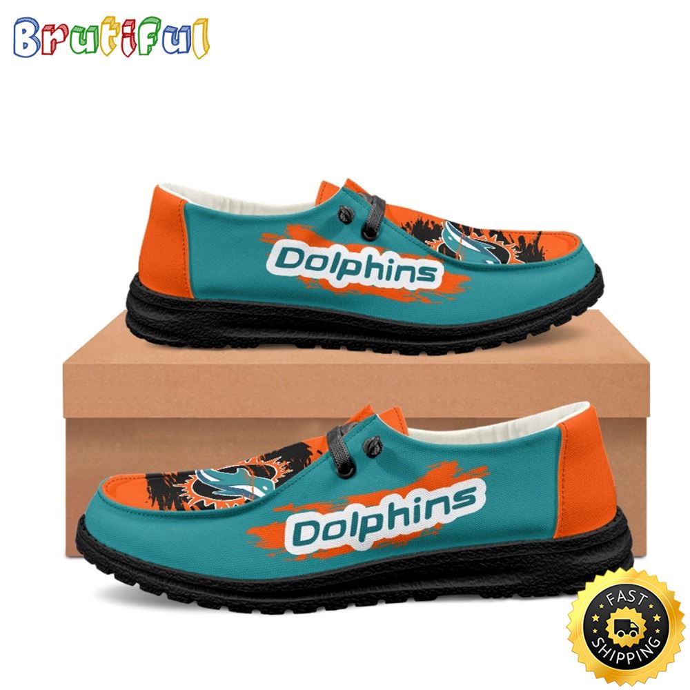 Miami Dolphins Loafers Lace Up Inspired By Hey Dude Shoes Style