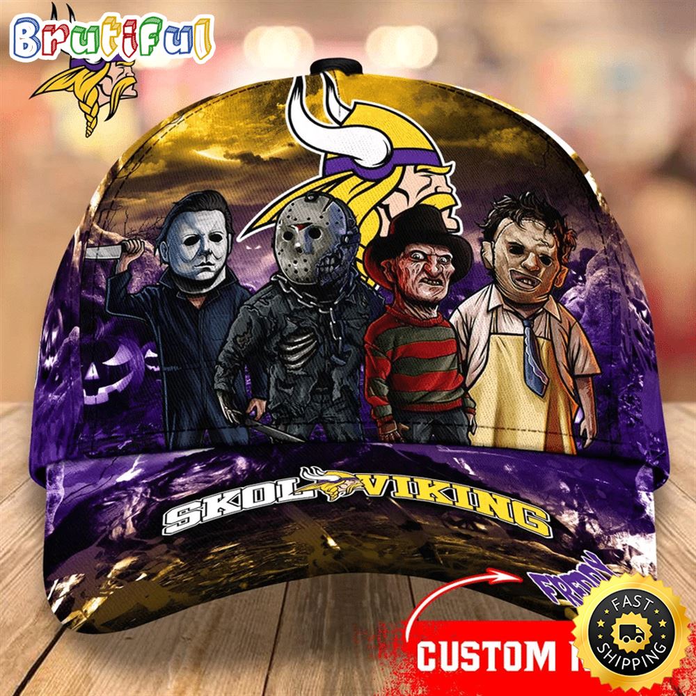 Minnesota Vikings Nfl Personalized Trending Cap Mixed Horror Movie Characters bm36rr