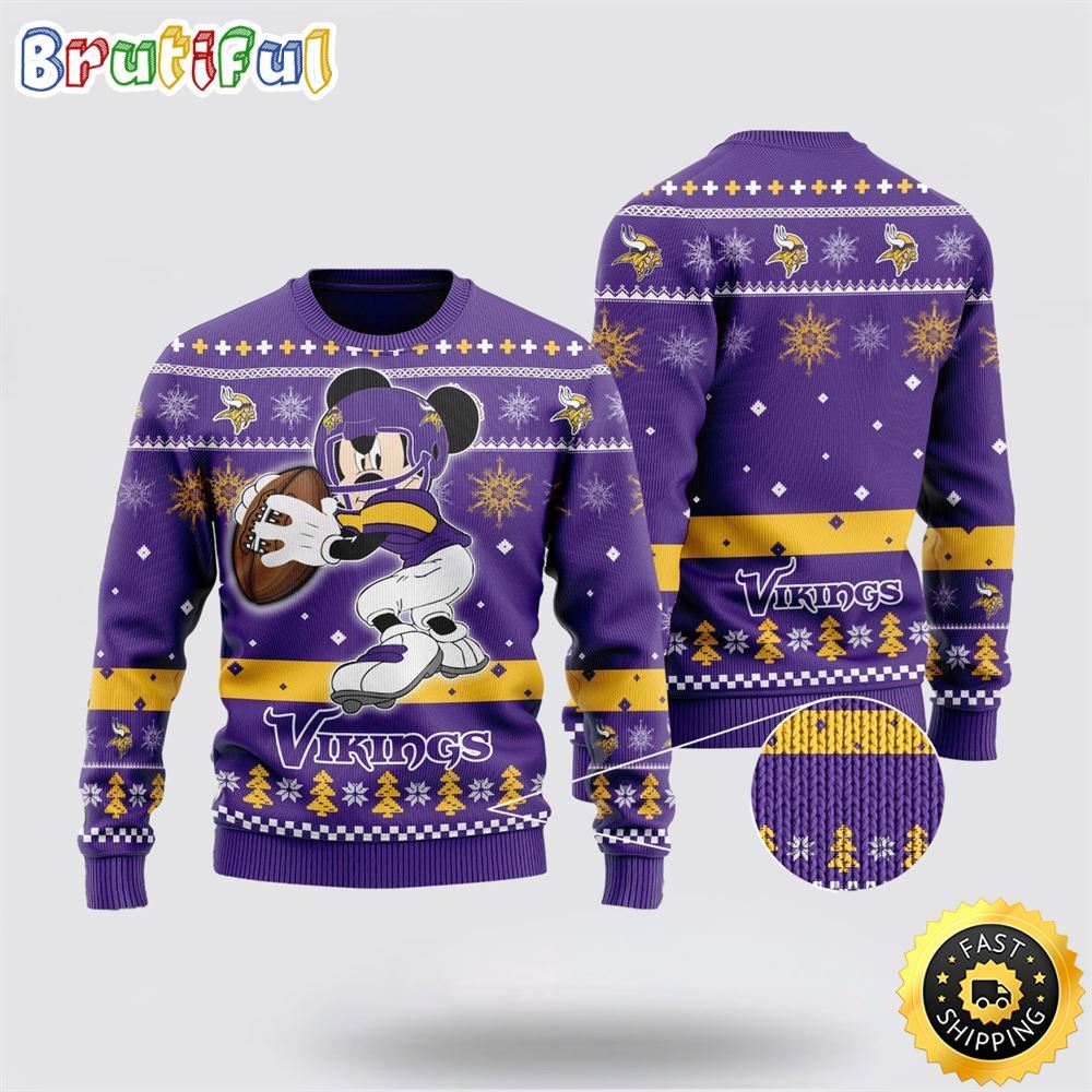 Minnesota Vikings Ugly Christmas Sweater Mickey Mouse The Decisive Throw Unisex Sweater 1 z4bhl2