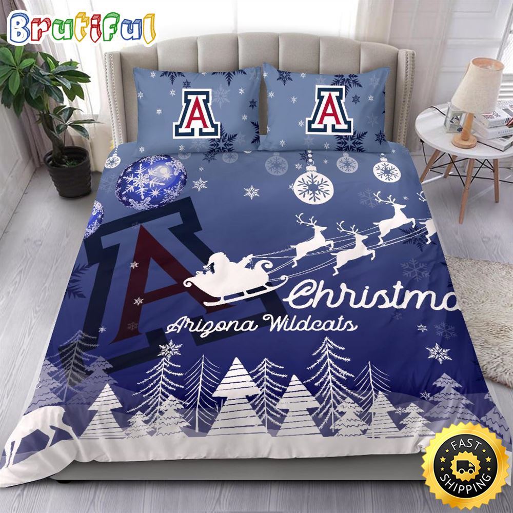 NCAA Arizona Wildcats Bedding Sets Santa Claus Sleigh And Reindeer Christmas Bedding Sets Quilt Bedding Sets 1 ldmffe