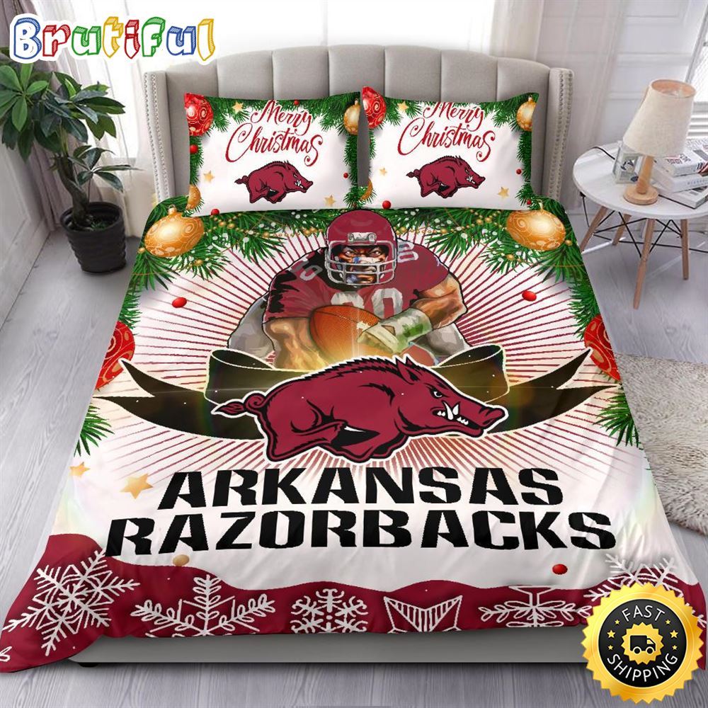NCAA Arkansas Razorbacks Bedding Sets Merry Christmas Quilt Bedding Sets 1 qbcect