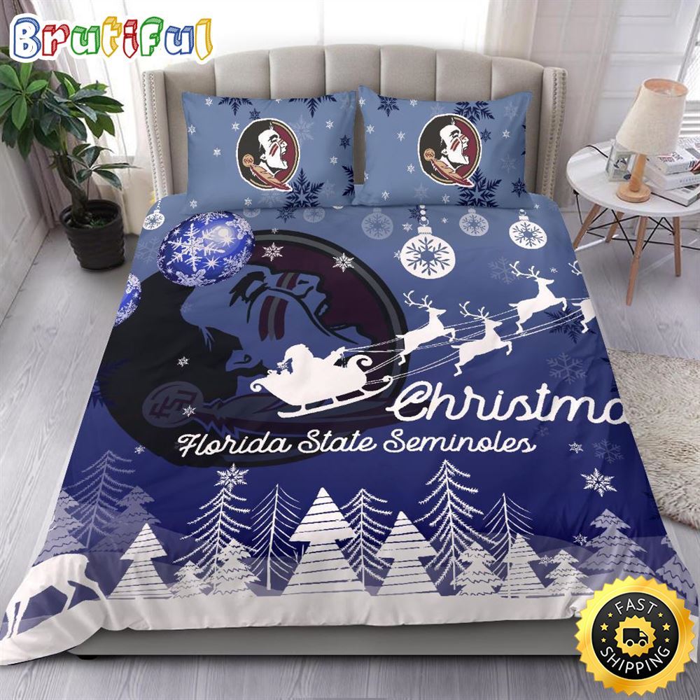 NCAA Florida State Seminoles Bedding Sets Santa Claus Sleigh And Reindeer Christmas Bedding Sets Quilt Bedding Sets 1 h7hw2e