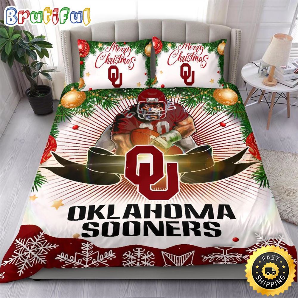 NCAA Oklahoma Sooners Bedding Sets Merry Christmas Quilt Bedding Sets 1 n536mb