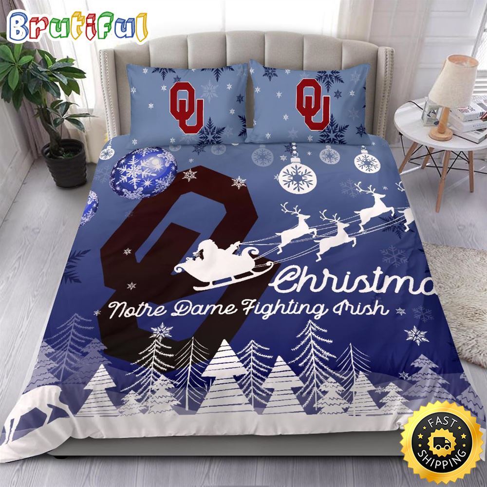 NCAA Oklahoma Sooners Bedding Sets Santa Claus Sleigh And Reindeer Christmas Bedding Sets Quilt Bedding Sets 1 a4rew9