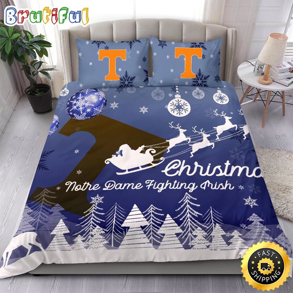 NCAA Tennessee Volunteers Bedding Sets Santa Claus Sleigh And Reindeer Christmas Bedding Sets Quilt Bedding Sets 1 mkuhah