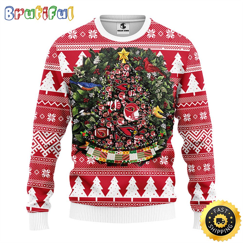 NFL Arizona Cardinals Ugly Christmas Sweater Ball Pine Tree Christmas Unisex Sweater 1 qhlczs
