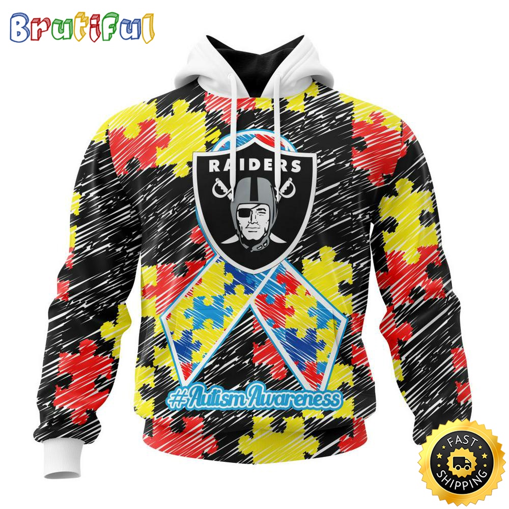 NFL Autism Hoodie Las Vegas Raiders Special Autism Awareness Design All Over Print 3D Hoodie 1 rfxkyw