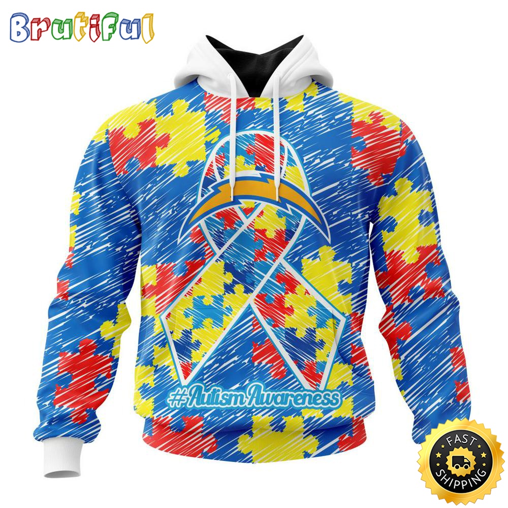 NFL Autism Hoodie Los Angeles Chargers Special Autism Awareness Design All Over Print 3D Hoodie 1 akvbn9