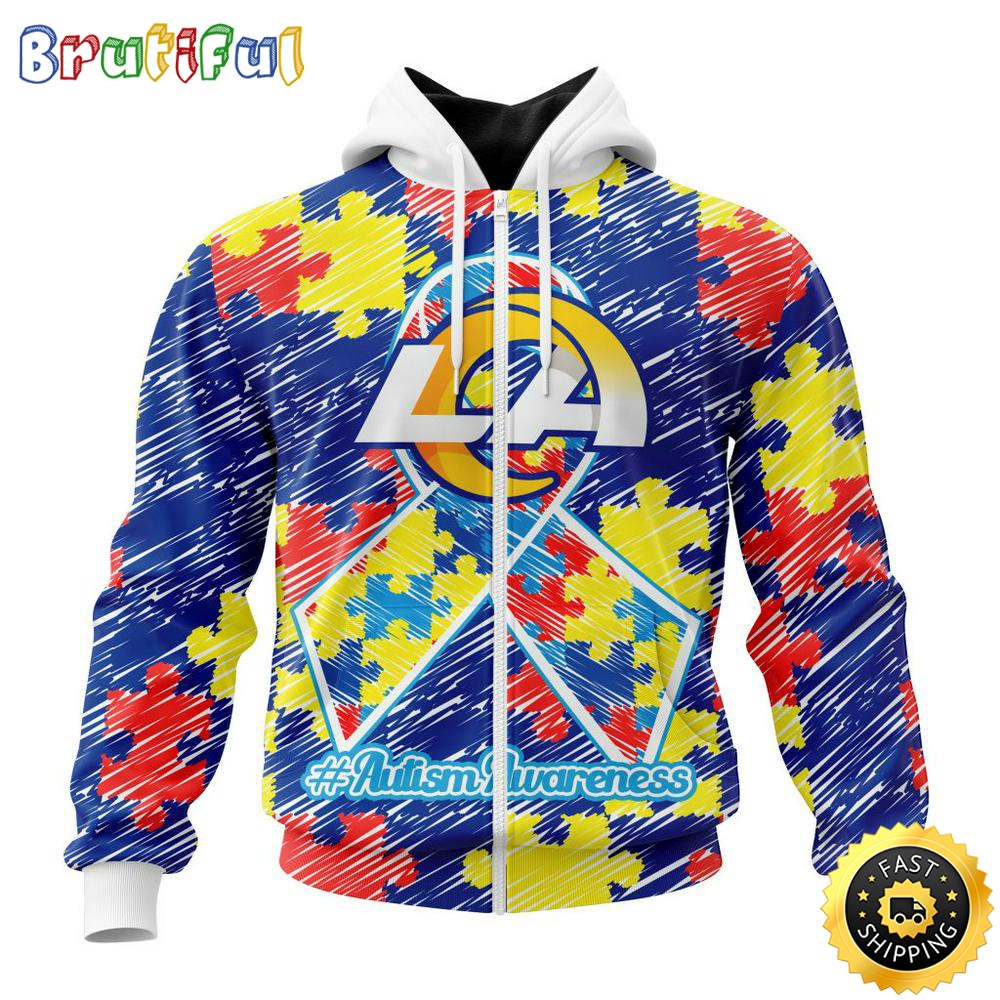 NFL Autism Hoodie Los Angeles Rams Special Autism Awareness Design All Over Print 3D Hoodie 1 jv345b