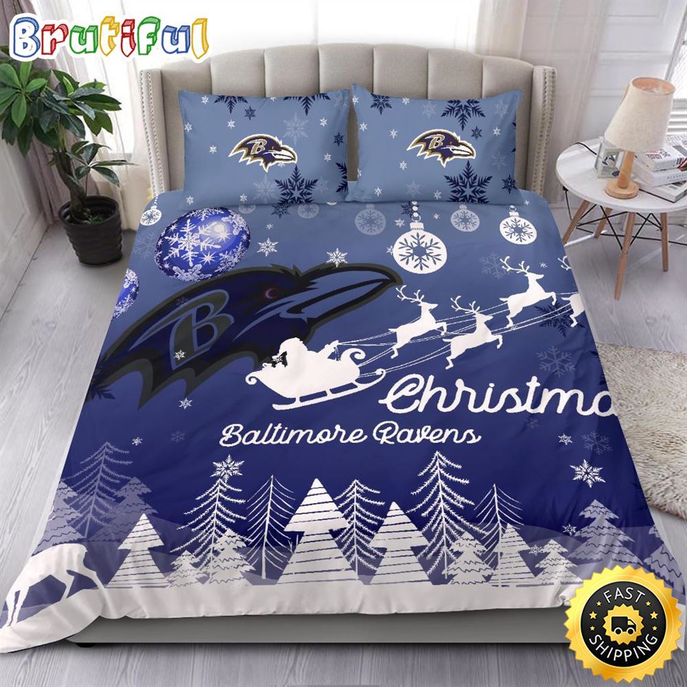 NFL Baltimore Ravens Bedding Sets Santa Claus Sleigh And Reindeer Christmas Bedding Sets Quilt Bedding Sets 1 euzbpg