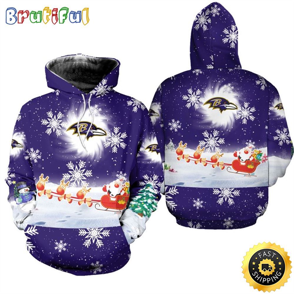 NFL Baltimore Ravens Christmas Santa Claus Is Coming All Over Print 3D Hoodie Unisex Hoodie 1 m9sgnw