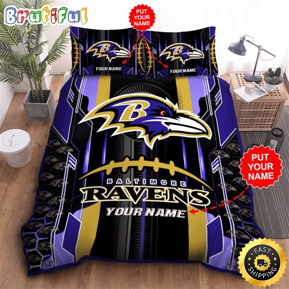 NFL Baltimore Ravens Custom Name Black Purple Bedding Set ie1bdk