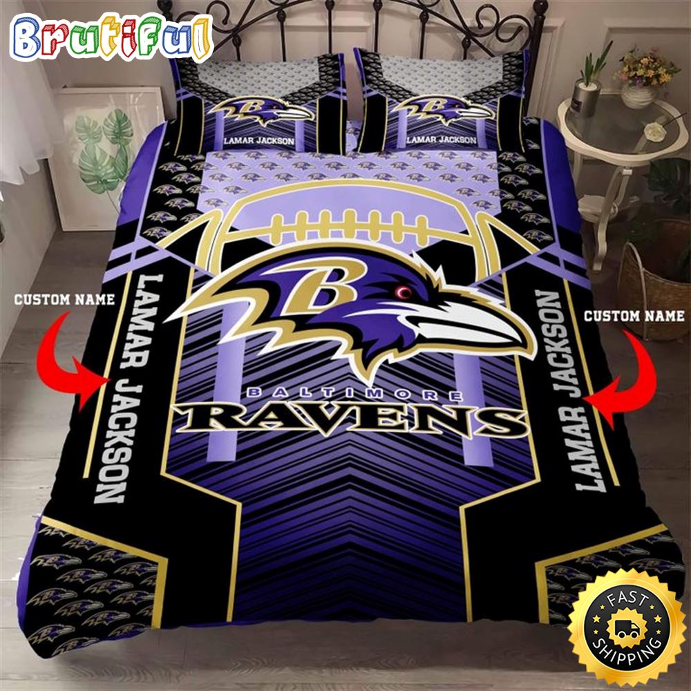 NFL Baltimore Ravens Custom Name Purple Black Bedding Set brog0j
