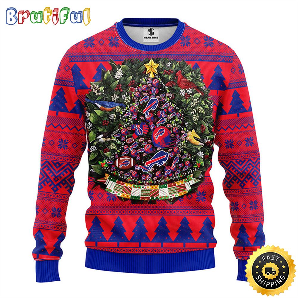 NFL Buffalo Bills Ugly Christmas Sweater Ball Pine Tree Christmas Unisex Sweater 1 u0ro2w