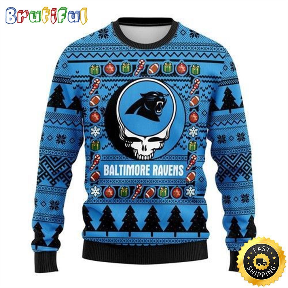 NFL Carolina Panthers Ugly Christmas Sweater The Intelligence Of The Skull Unisex Sweater 1 rrxjyl