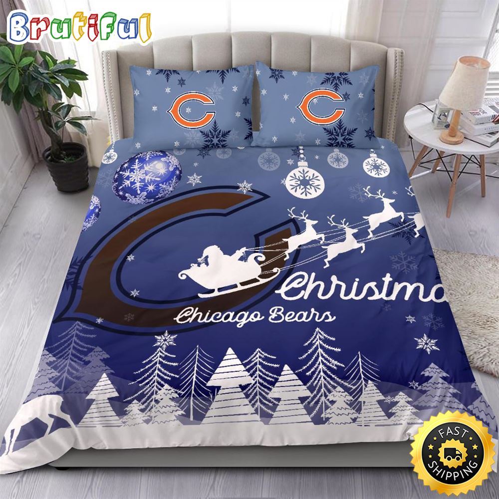 NFL Chicago Bears Bedding Sets Santa Claus Sleigh And Reindeer Christmas Bedding Sets Quilt Bedding Sets 1 p92rnc