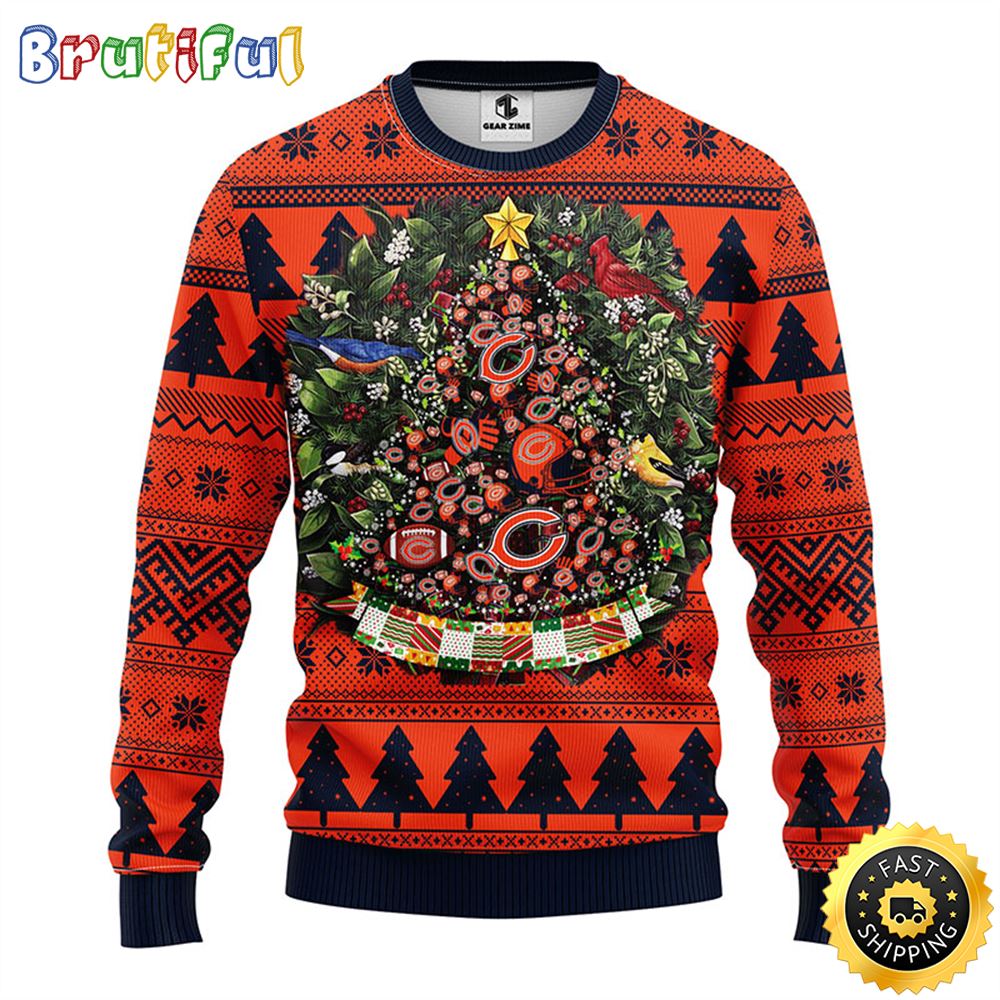 NFL Chicago Bears Ugly Christmas Sweater Ball Pine Tree Christmas Unisex Sweater 1 acfeum