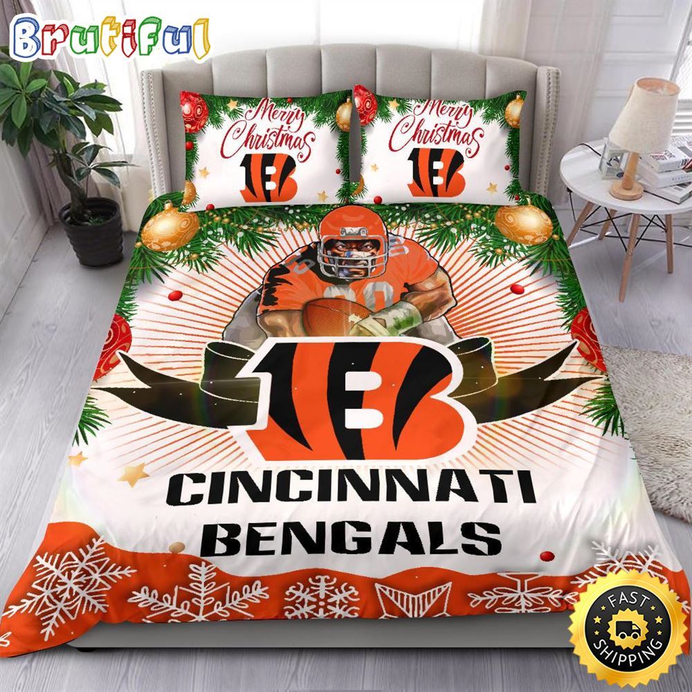 NFL Cincinnati Bengals Bedding Sets Merry Christmas Quilt Bedding Sets 1 vs3vrp
