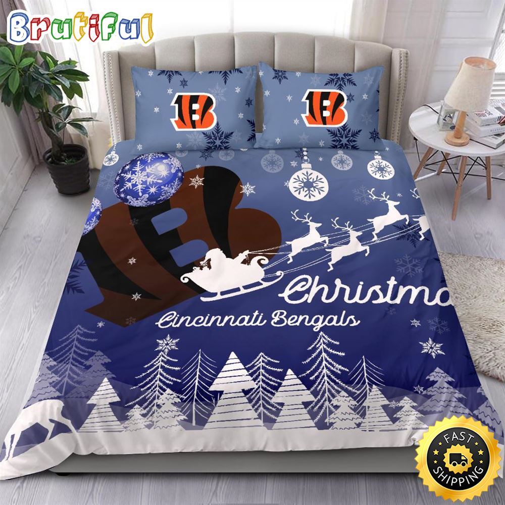 NFL Cincinnati Bengals Bedding Sets Santa Claus Sleigh And Reindeer Christmas Bedding Sets Quilt Bedding Sets 1 vax98r