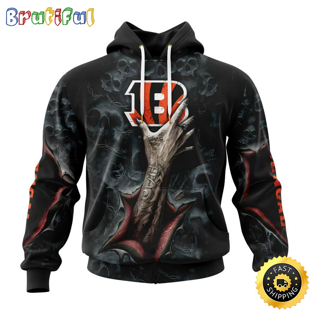 NFL Cincinnati Bengals Hoodie Special Horror Skull Art Design Halloween 3D Hoodie Unisex Hoodie l4yrth