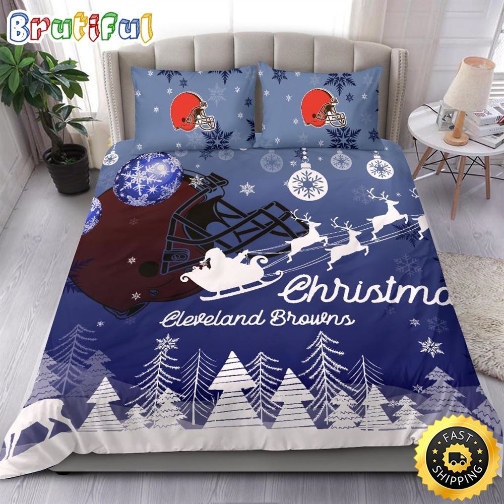 NFL Cleveland Browns Bedding Sets Santa Claus Sleigh And Reindeer Christmas Bedding Sets Quilt Bedding Sets 1 nl7x9s