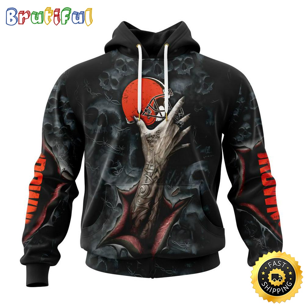 NFL Cleveland Browns Hoodie Special Horror Skull Art Design Halloween 3D Hoodie Unisex Hoodie cybm5v